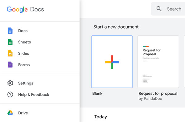 Google Docs main window