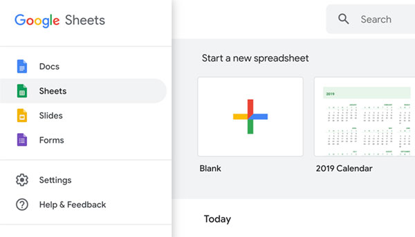 Google Sheets main window