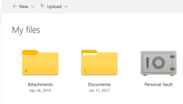 Excel OneDrive My files screen