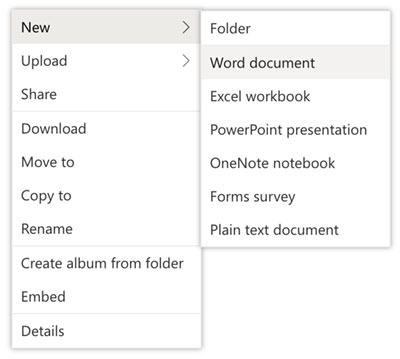 Select the New Word document option