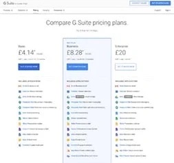 Google G Suite Pricing Plans