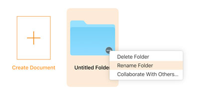 iCloud rename folder menu